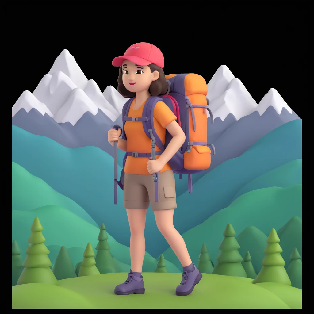 girl back packing mountains in background, close up pose emoji