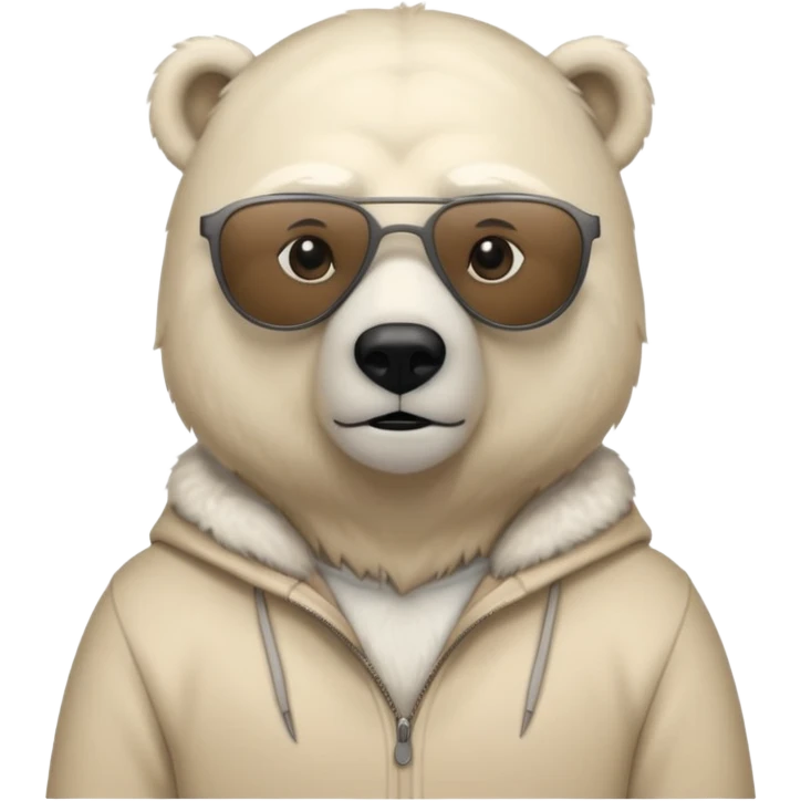 Make a humanoid polar bear with a secret agent beige outfit and dark black glasses emoji