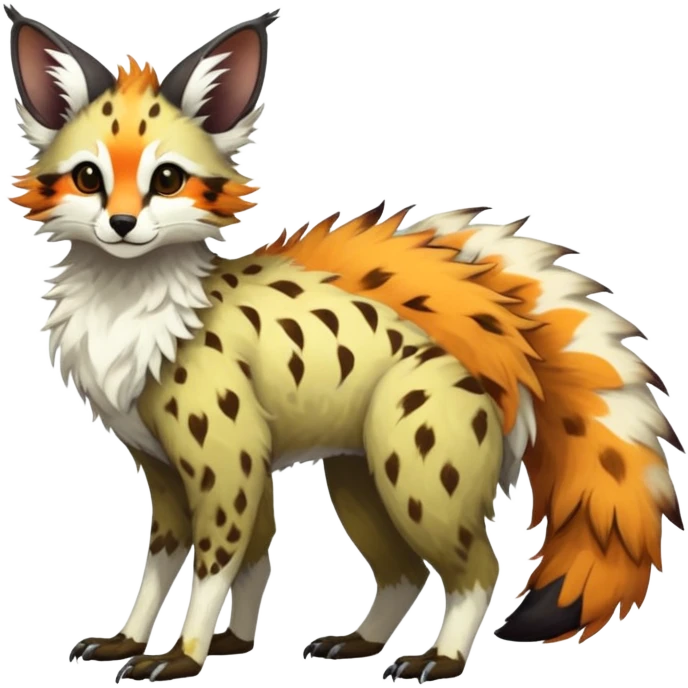 Feral Rare Fantasy vibrant Vernid-Trico-species by LiLaiRa, random markings, tufted tail, tufted ears, full body emoji