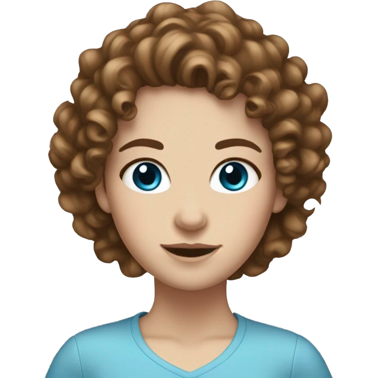 White girl with curly brown hair and blue eyes emoji