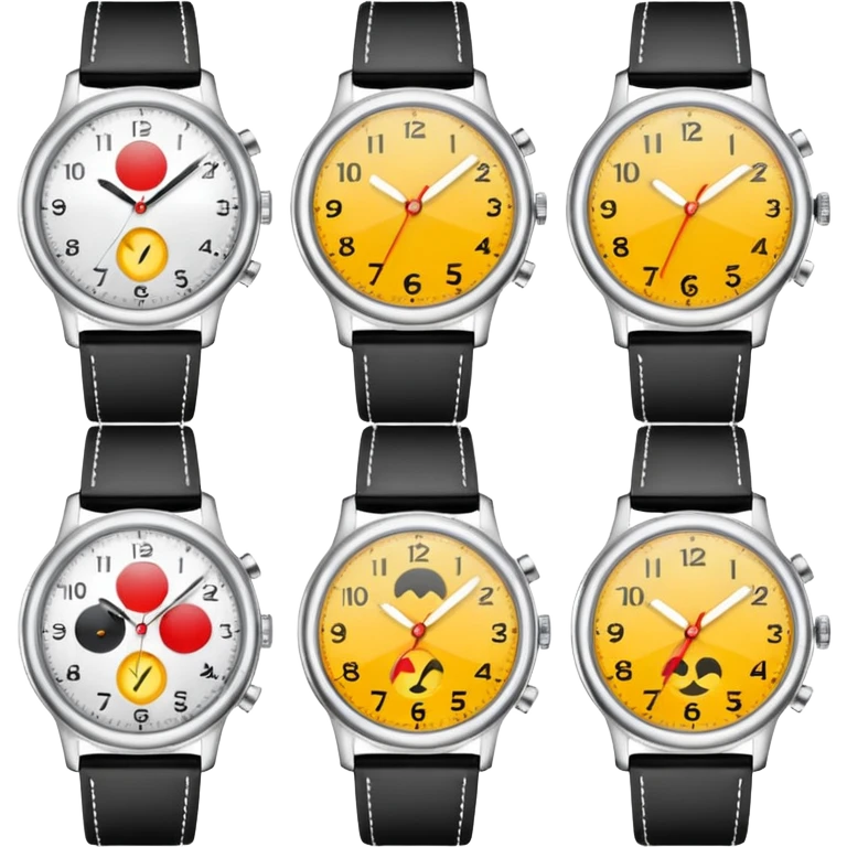 Make an image of 5 watches with the time set to 11:55 emoji