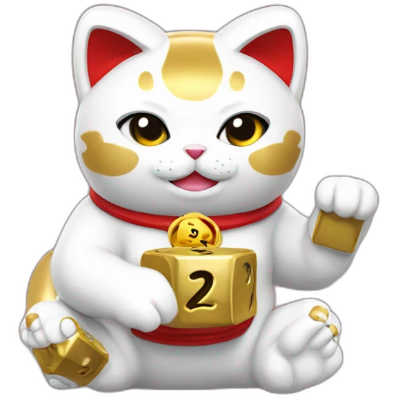 maneki neko holding golden dice showing numbers 2 4 and 6 emoji