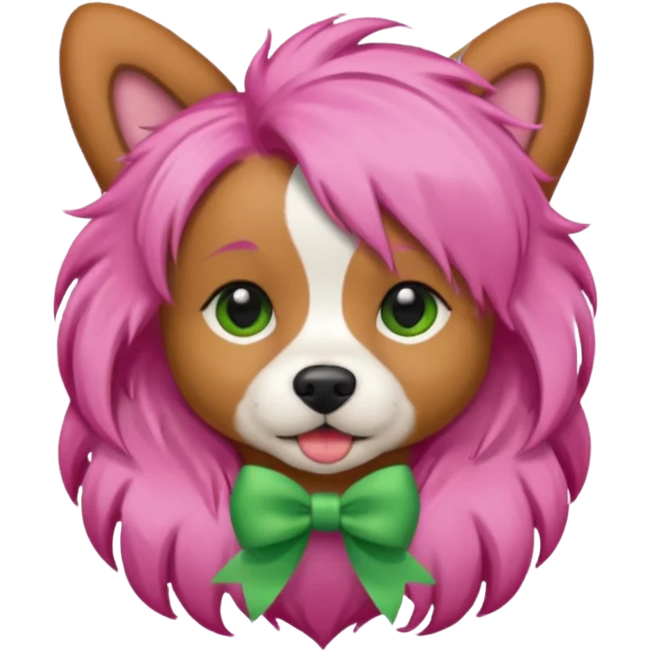 dog with pink hair and green bow on head emoji