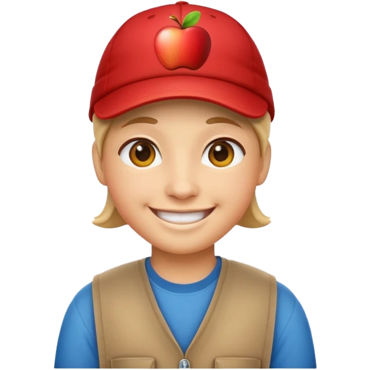 smiling face wearing a cap turned backwards, bright and friendly, apple emoji style emoji