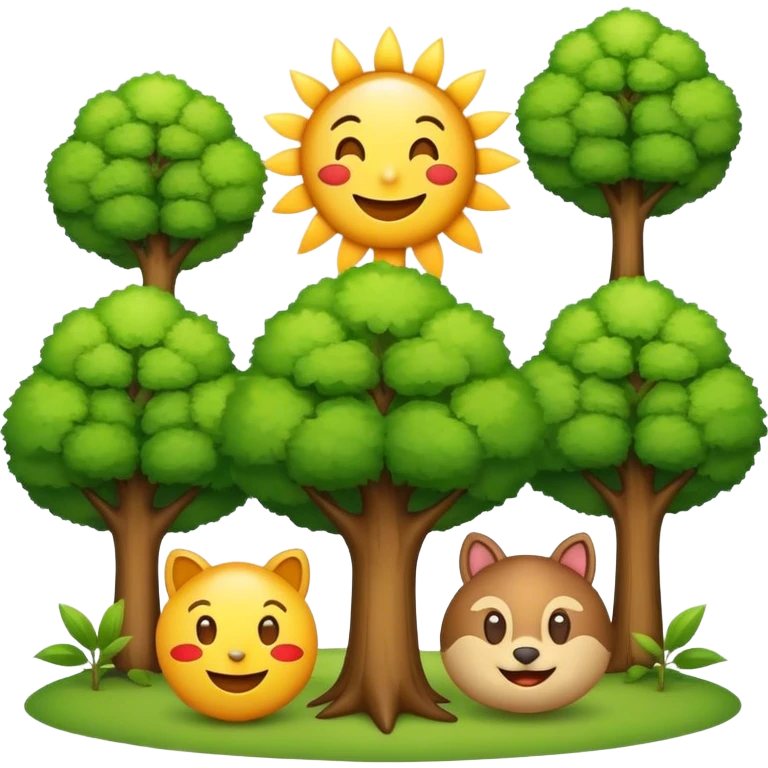 create me an emoji with trees, happy animals, and a sun emoji