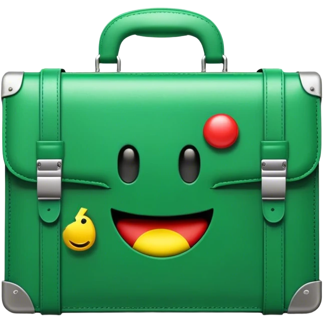 green briefcase with a packman logo emoji