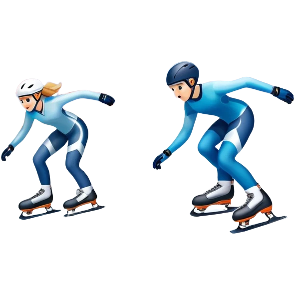 An icon showing a pair of speed skates gliding on an icy track, leaving sharp trails. The background features a grand speed skating arena with spectators, bright lights, and a winter landscape visible through the open structure. Transparent background enhances the dynamic motion. emoji