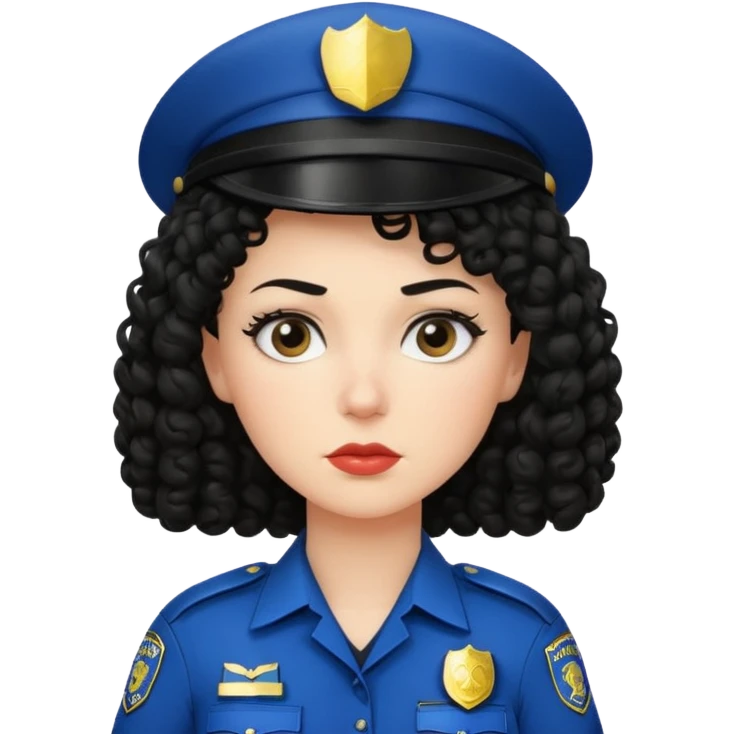 white woman police with black curly hair emoji