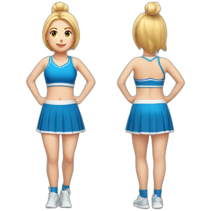 Full body Caucasian curvy cheerleader back and front views emoji