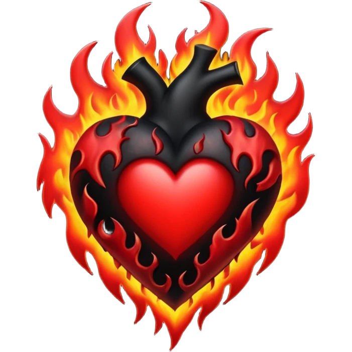 goth heart with black and red flames emoji