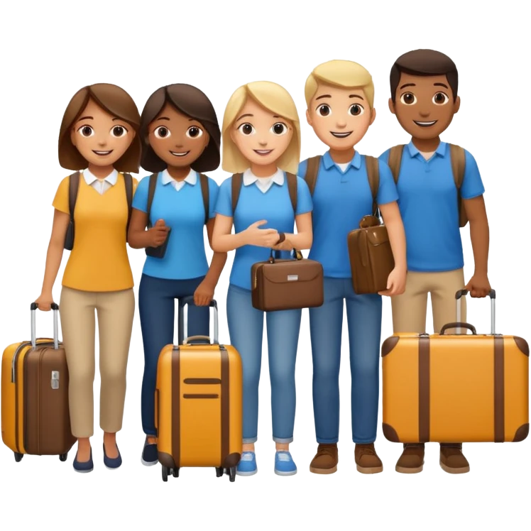 Please create an image of young people departing overseas for employment. emoji