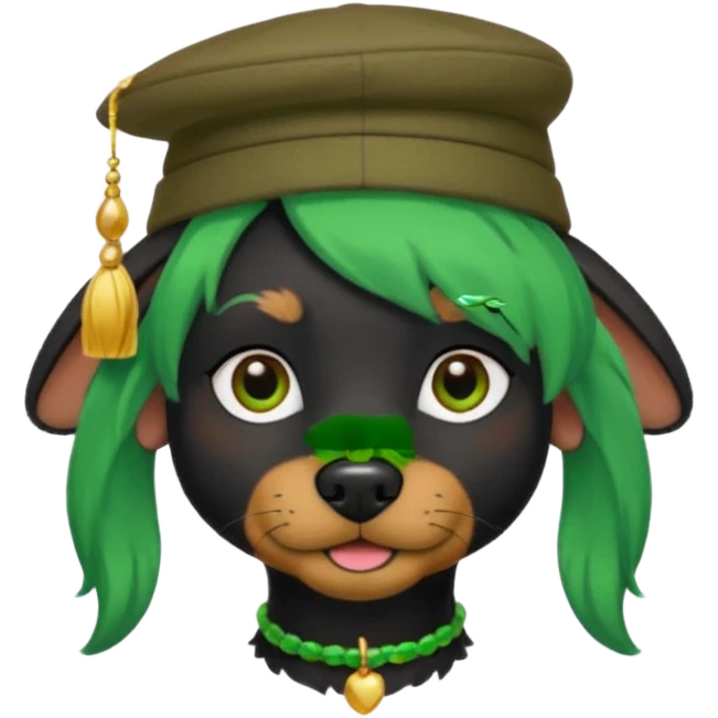 green haired fully black dog with earring and hat emoji
