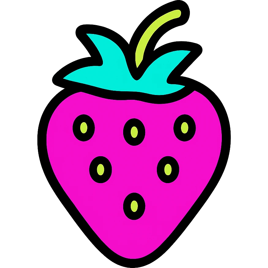 neon sign strawberry with bright neon acid colors emoji
