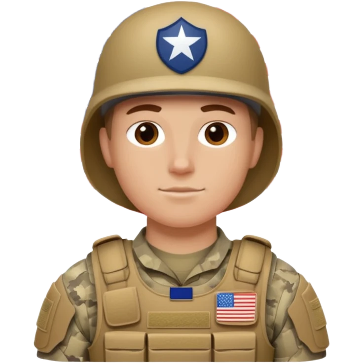 generate realistic white american soldier in body armor and full uniform with small usa flag on shoulder emoji
