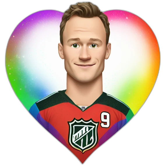 Jonathan Toews inside a rainbow heart emoji