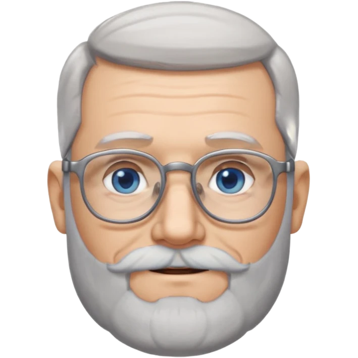 Create me an emoji of an old man. Gray really short size hair. Gray follow-up full beard. Squarer Glasses. Blue eyes. Little smile emoji