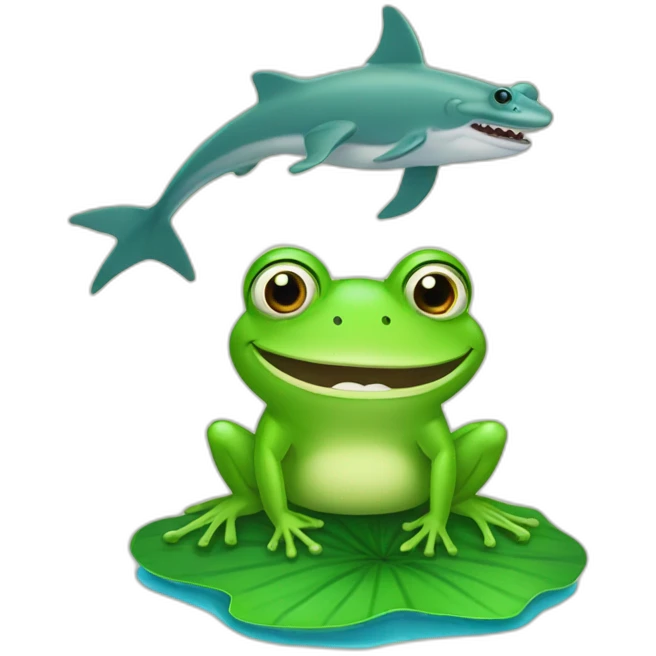 frog on lilypad and sharks emoji
