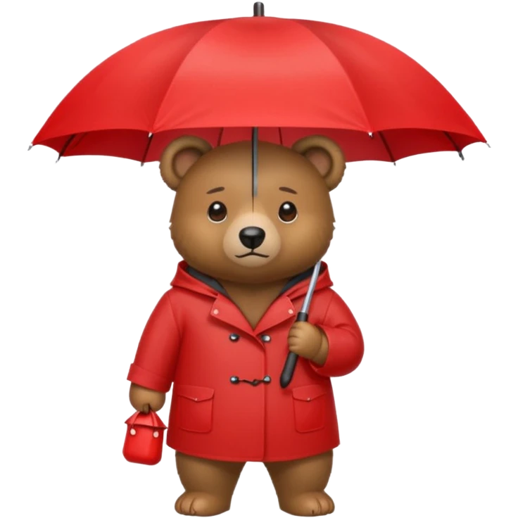 Bear with red umbrella, wearing rain coat emoji