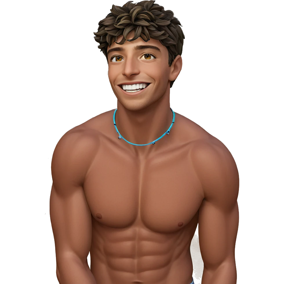 smiling topless guy outdoors emoji