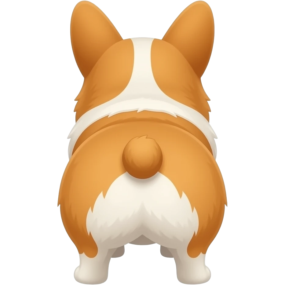 A corgi facing the camera and showing his butt emoji
