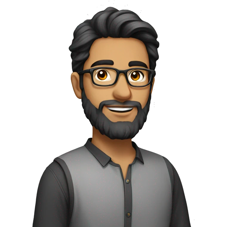21 years old pakistani guy with beard and glasses studying AI emoji