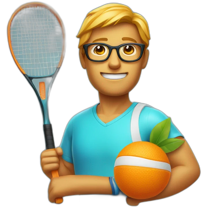 orange-faced man wearing glasses and holding a beach tennis racket emoji