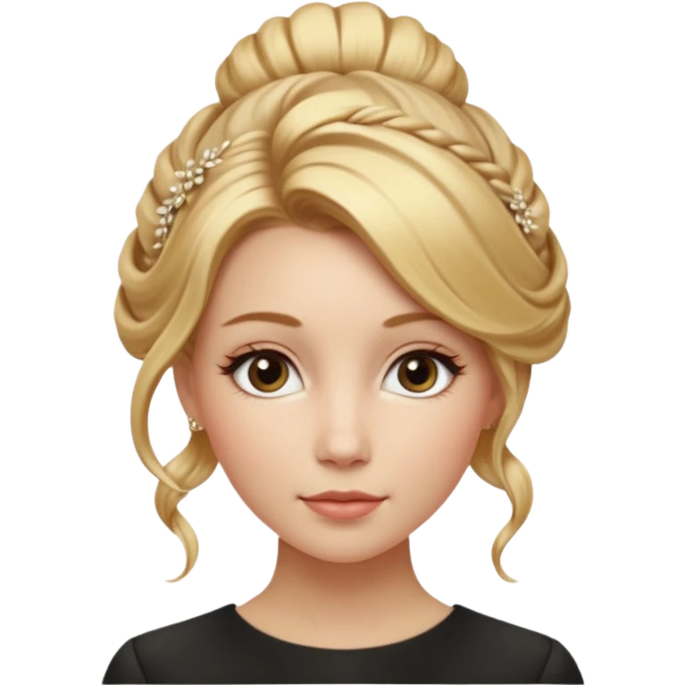 Cinematic Realistic Rococo Portrait, depicted with lifelike skin texture, subtle rosy undertones, and soft natural lighting that enhances the gentle contours of her face. Her intricately detailed golden blonde hair is elegantly styled in an updo, with delicate wisps framing her face.  emoji