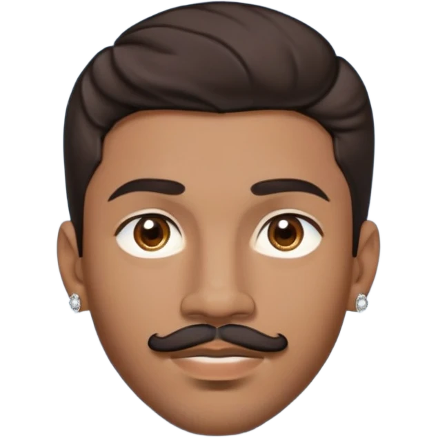 Young man with medium brown skin, mixed-race ethnicity, MUCH longer wavy dark brown hair with a center part, mustache separated from goatee, medium brown eyes, very small diamond stud earrings in both ears, head only floating face with NO shoulders or torso visible at all emoji