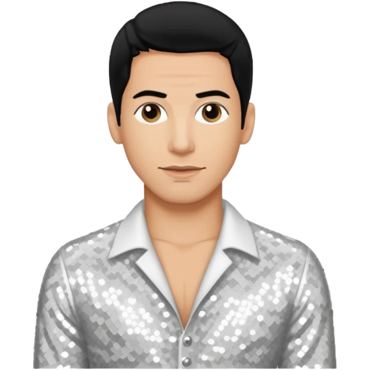Danny Wood from NKOTB with black hair, white sequin outfit, light tan skin emoji