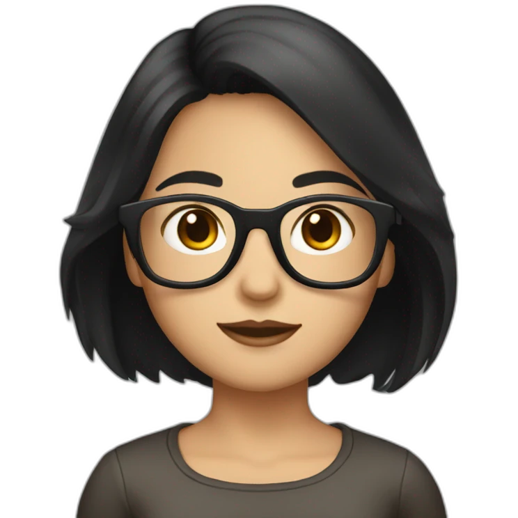 generate emoji unrussian girl with black hair, glasses, dark-black hair, brown eyes emoji