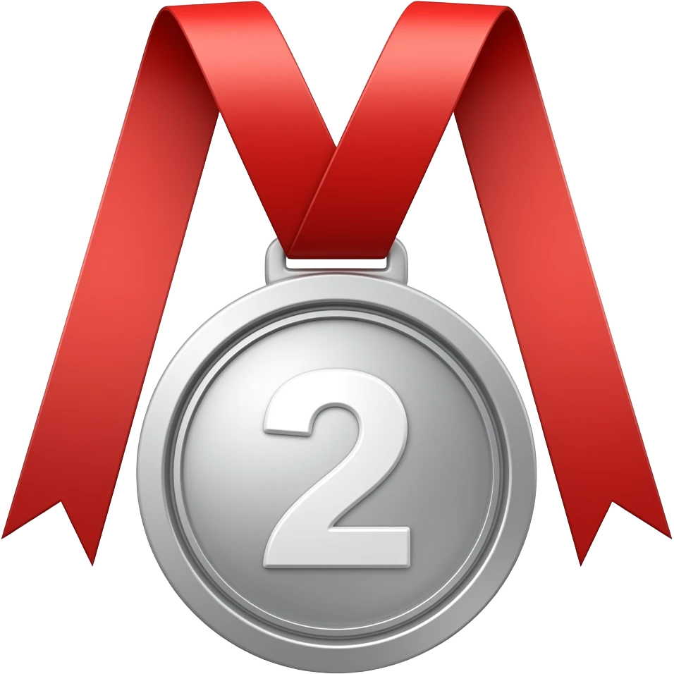 silver medal with the number 2 with a red ribbon emoji