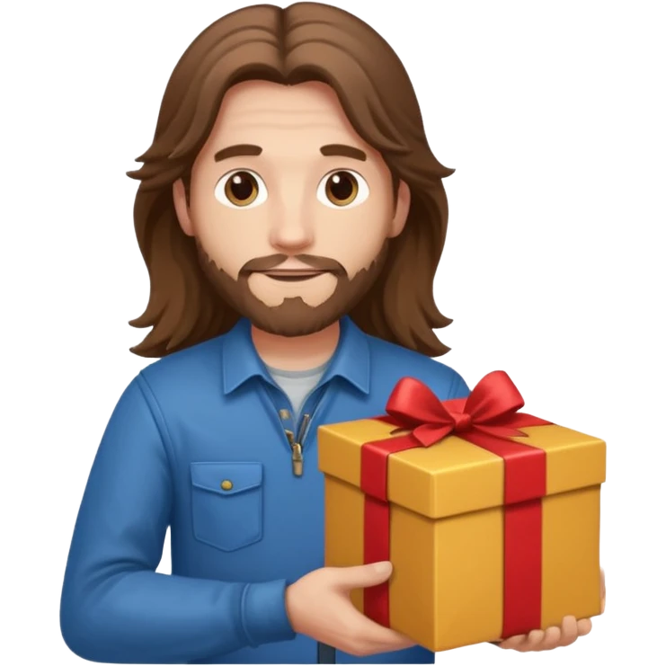 long haired man courier holding gift box emoji