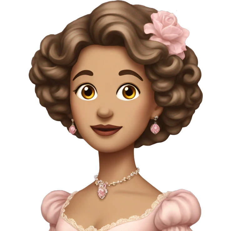 vintage rococo mixed woman with brown hair in a light pink gown  emoji