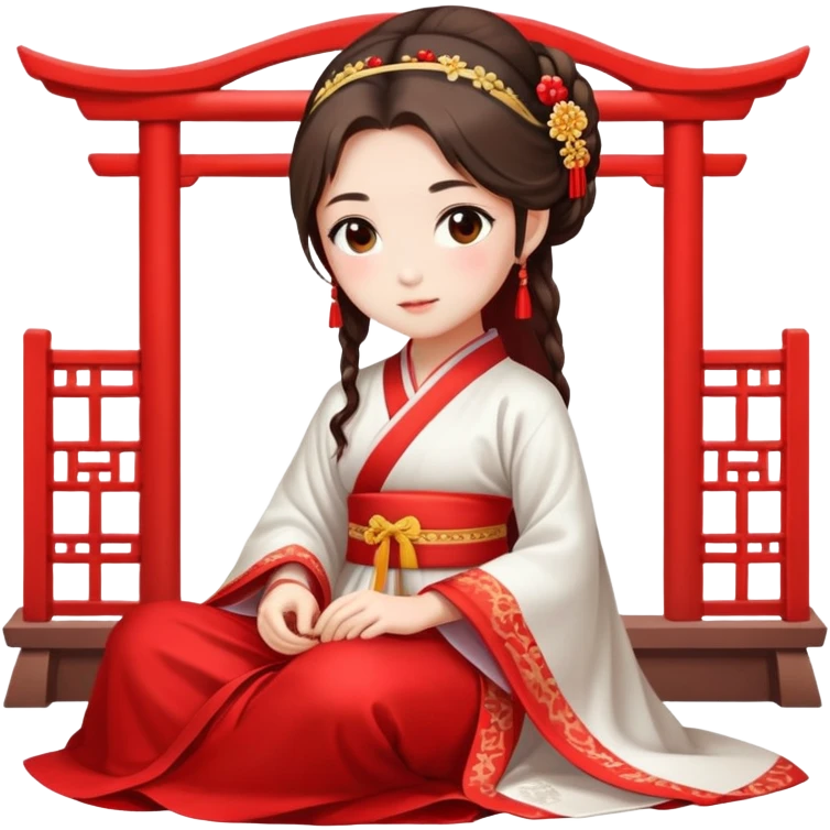 Beautiful girl wearing red Hanfu wedding dress sitting emoji