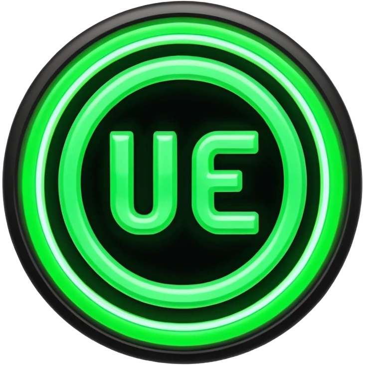 a logo of the letters UE with a neon green ring around the edge emoji