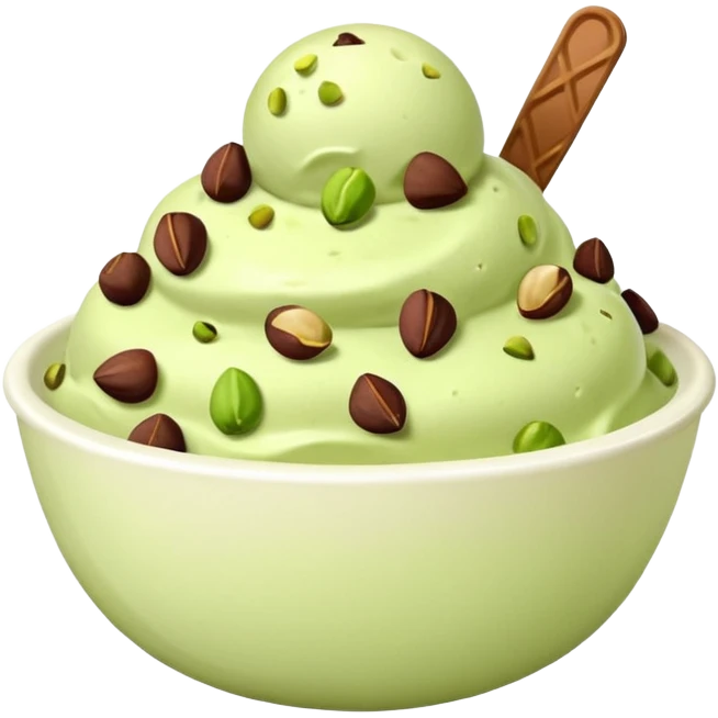 I want a emoji of pistachio ice cream with pistachio on top and some chocolate chips , make sure it’s in a bowl and aesthetic in a white bowl and make it look a little bit more green emoji