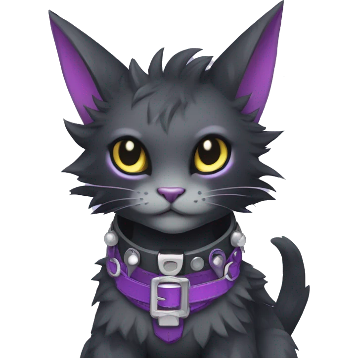 cool cute pretty black punk grey Purple ethereal fantasy nargacuga-bat-cat-Fakemon spiked collar harness full body emoji