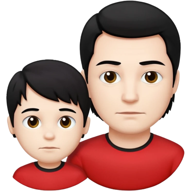 make a father and a son. both with straight black hair. both have white skin. they have to be wearing black and red clothes. there are only two people. emoji