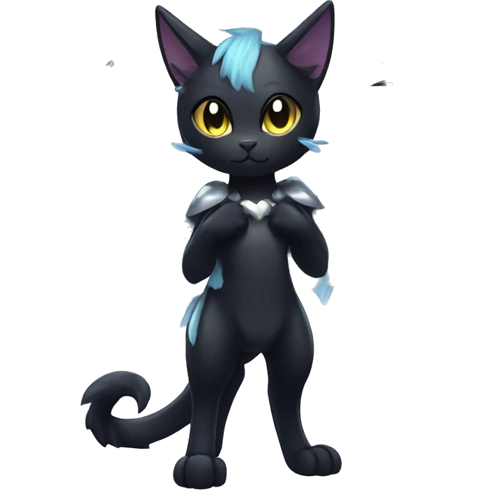 Shiny Shy Cool Black beautiful fantasy Kawaii Ethereal Sona Fakemon-cat-animal with edgy bat-wings-ears Full Body emoji
