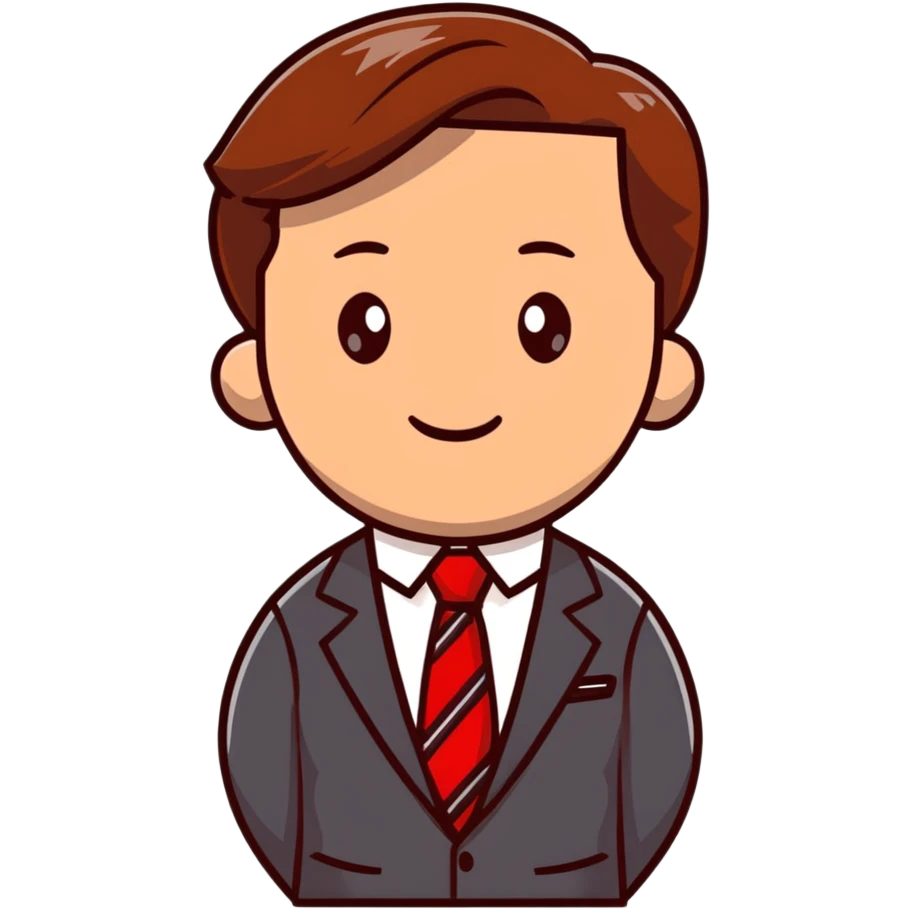 man with combed light brown hair wearing a suit with black horizontal stripes and a red tie emoji