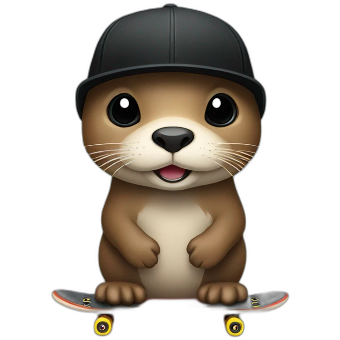 Otter with black cap and skateboards emoji