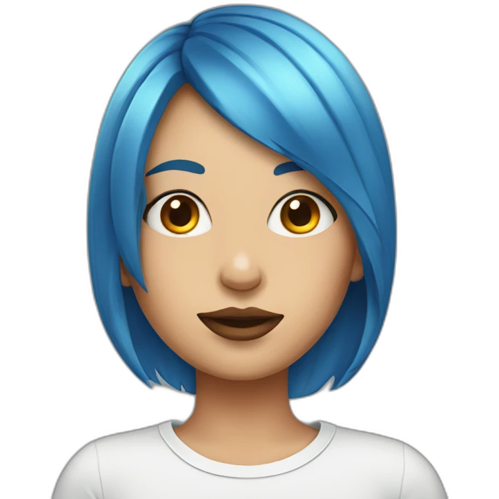 Girl with blue part of hair and mug lips emoji