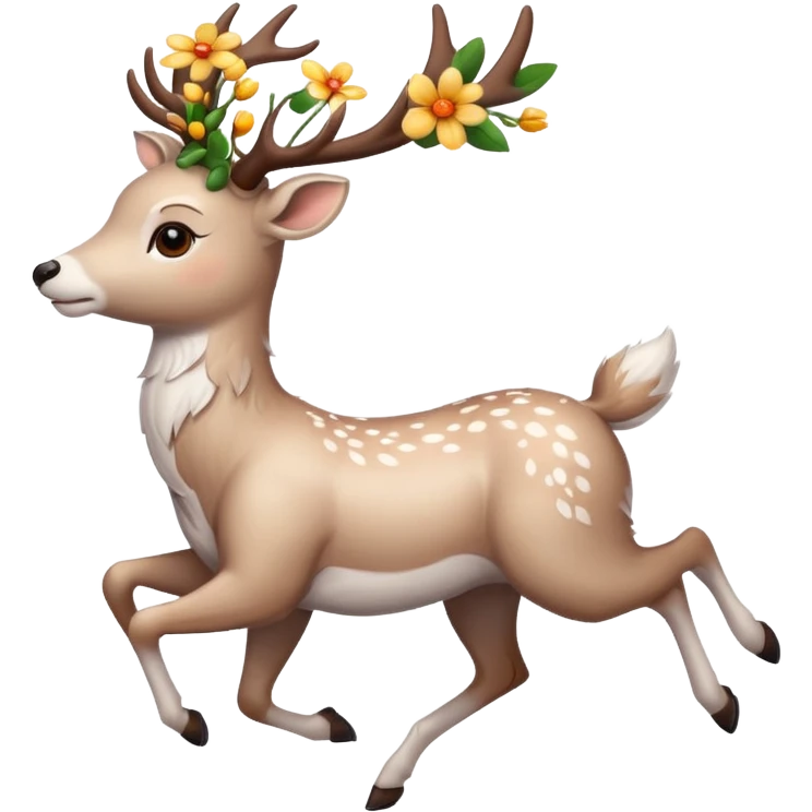 White deer with flowers on his antlers running emoji