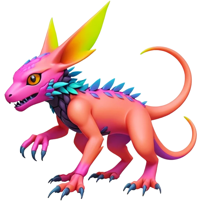 Tropical lush warm-colored modern colorful neon-colored cyber-Fakémon-Digimon-Trico-creature emoji
