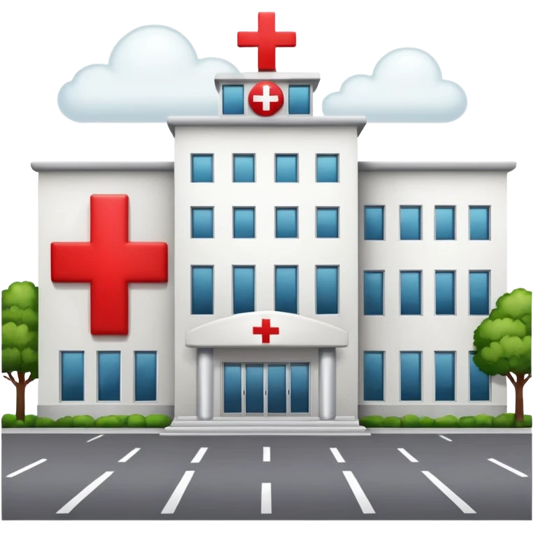 A hospital building with a red +. In PNG format. emoji