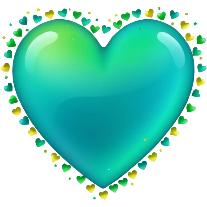 emoji: teal and neon green gradient heart with celebration confetti from behind. emoji