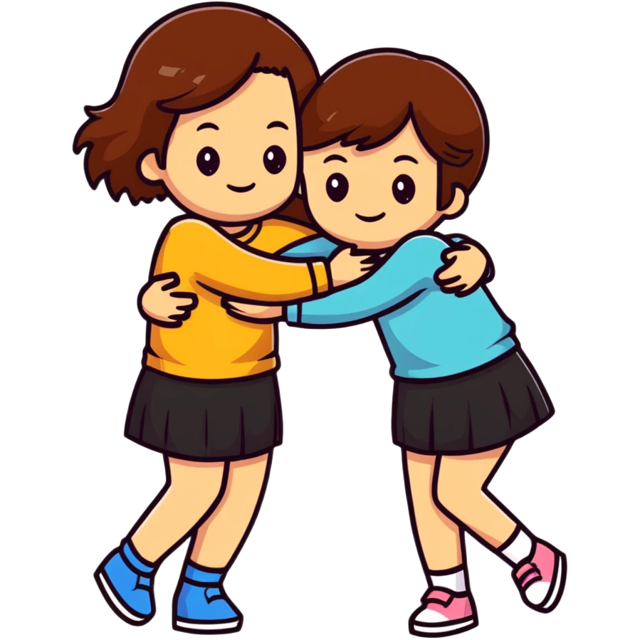 two girls hugging, one with brown hair emoji