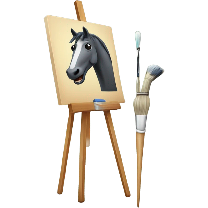 horse standing in front of an easel with a paintbrush in his mouth emoji