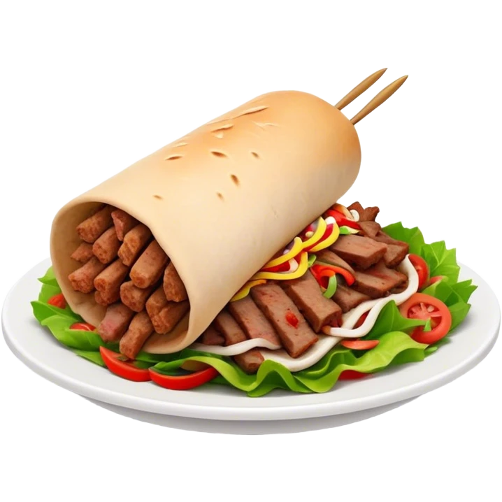 Cinematic Realistic Doner Kebab Dish Emoji, showcasing succulent, spiced meat shaved from a rotating spit rendered with lifelike detail and dynamic, appetizing lighting. emoji