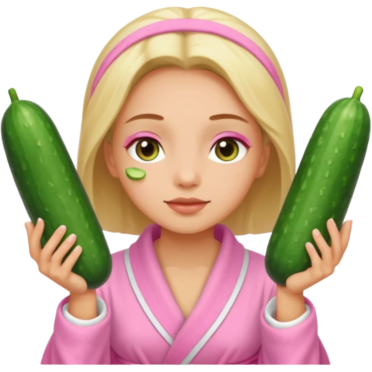🧖‍♀️this with cucumber on her eyes at a spa and a pink robe emoji